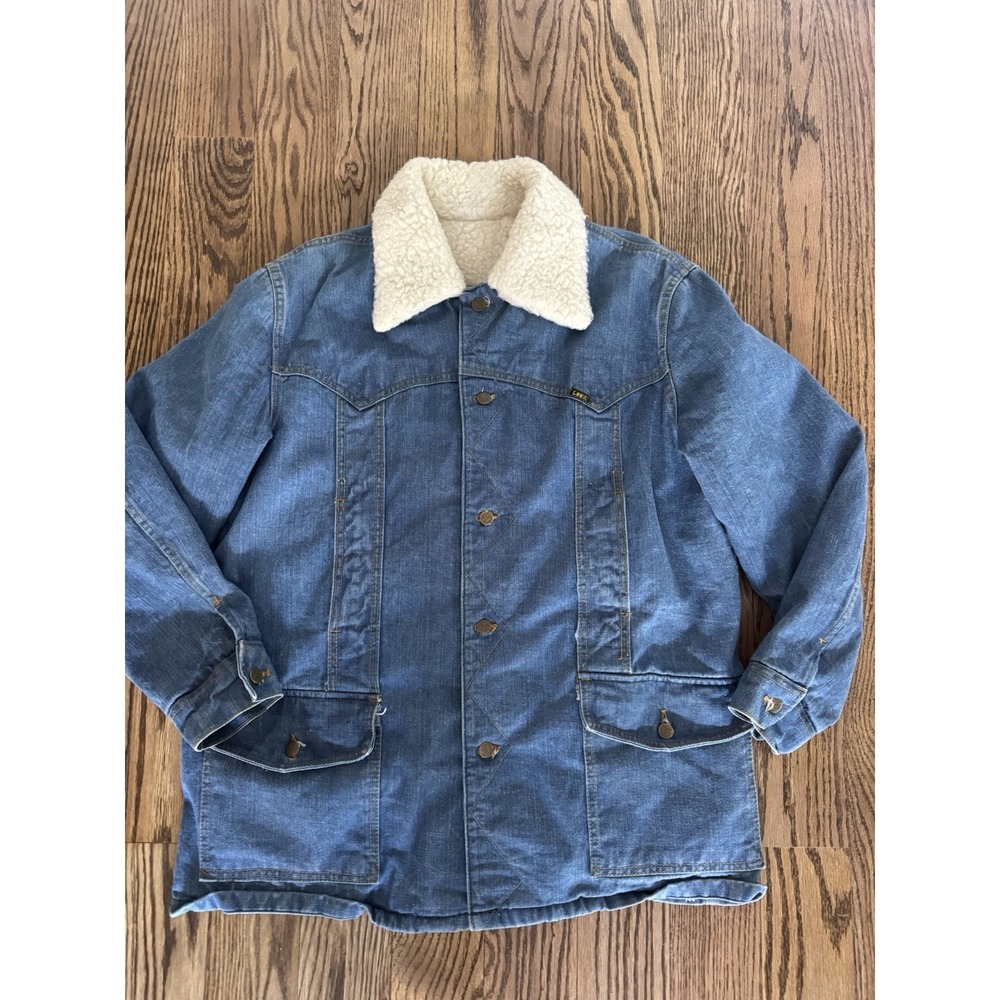 Vintage Lee Storm Rider Denim Sherpa Chore Coat USA Made Workwear